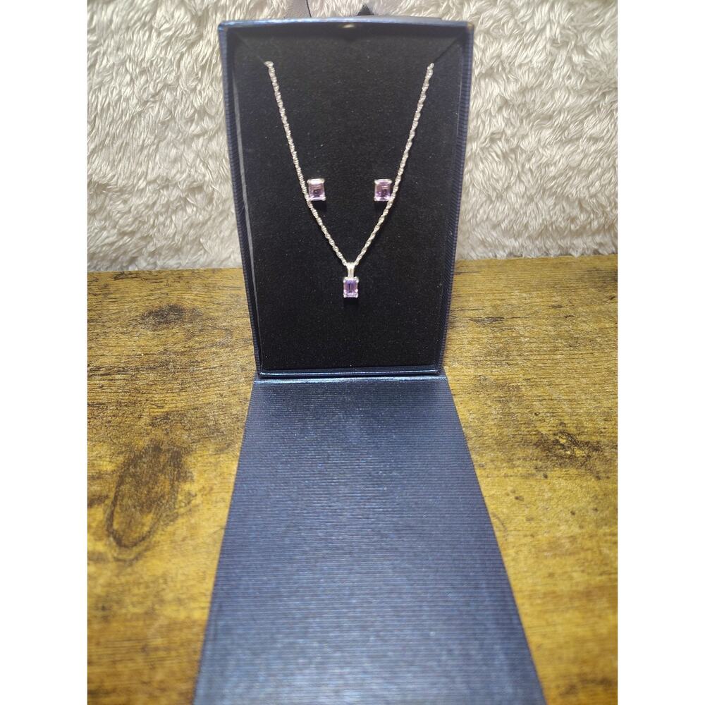 925 Sterling Silver Pink Stone Jewelry Set – Necklace & Earrings – Dainty Style